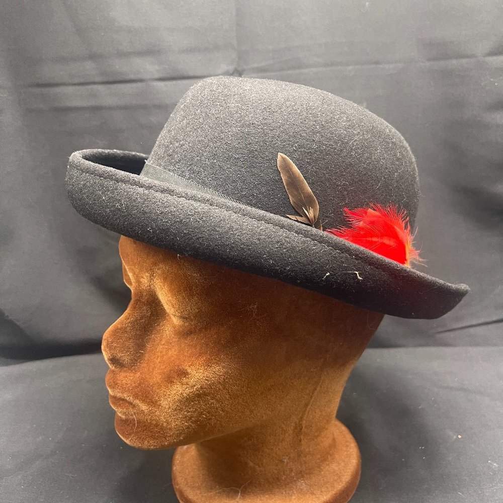 Vintage Black Deerskin 100% Wool Felt Fedora Size Medium